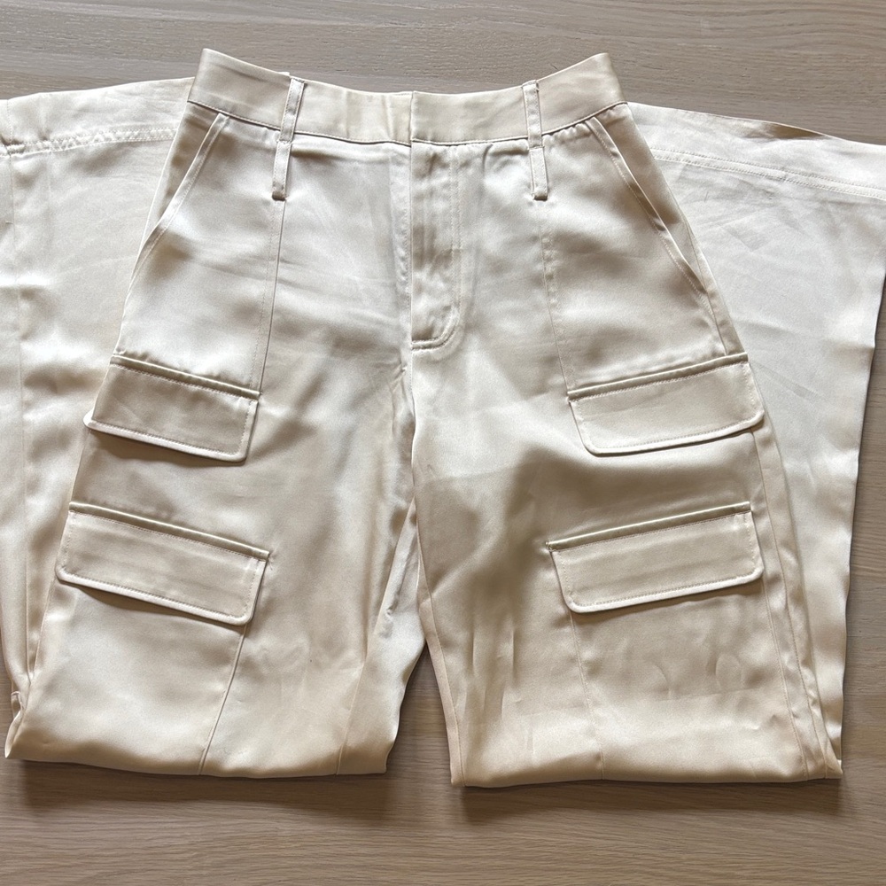 Satin Cream Cargo Pants